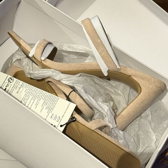 NWT The Drop Women's Avery Square Toe Two Strap High Heeled Sandal Size 7 Beige - Picture 8 of 13